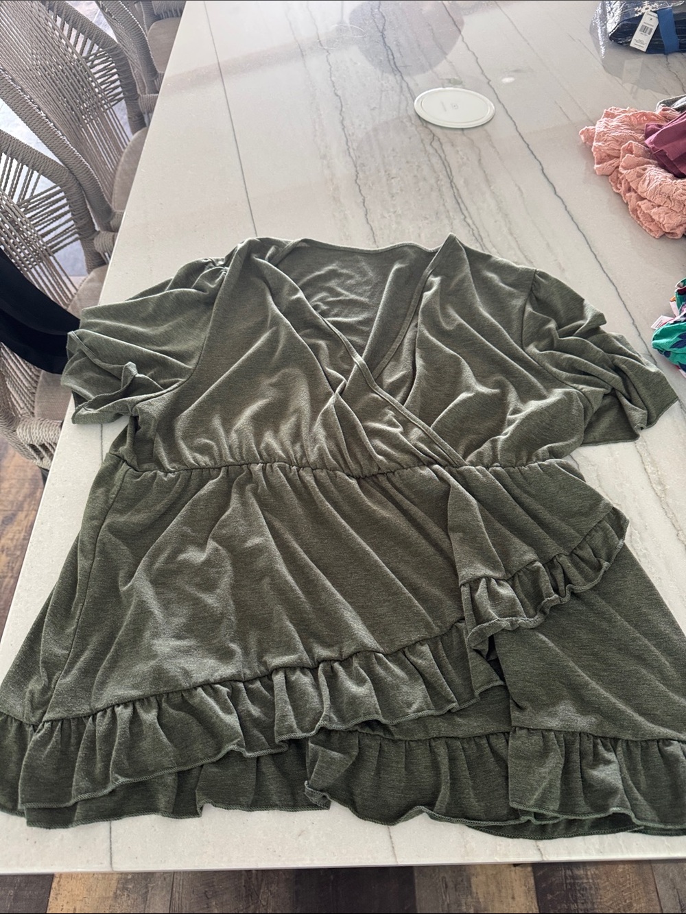 Women's Olive Green Ruffle Wrap Dress